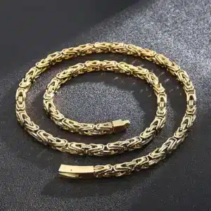 Fongten 65cm Byzantine Chain Necklace for Men Women Stainless Steel Square Chain Collar Choker Necklaces Multiple Color Jewelry