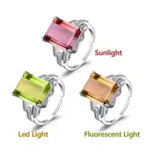 JewelryPalace Huge 6ct Emerald Cut Simulated Color Change Diaspore Open Adjustable Cocktail Ring 925 Sterling Silver