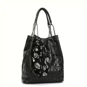 2pcs/set Gothic Skull Print Hobo Bag Punk Scarf Decor Tote Bag Women's Trendy Handbag Shoulder Bag Crossbody Bag Clutch Purse