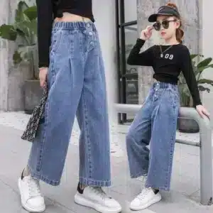 Teenage Girls Jeans Spring Autumn Casual Fashion Loose Kids Leg Wide Pants School Children Straight Trousers 4 6 8 9 10 12 Years