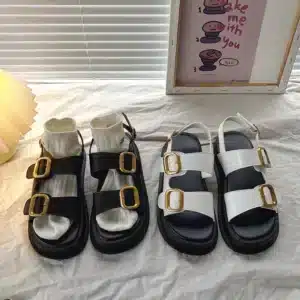 Gladiator Platform Women's Sandals 2023 Summer Women Flat Sandals Fashion Casual Metal Buckle Soft Bottom Ladies Sandals