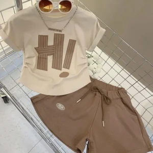 Girls Clothes Sets 2024 Summer Children Short-sleeved Suit Teenage Girls Letter T-shirt Shorts Tracksuit Outfit Clothing Set