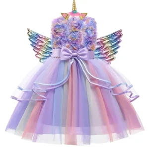 Baby Girls Unicorn Tutu Dress Pastel Rainbow Princess Girls Birthday Party Dress Children Kids Halloween Unicorn Perform Costume