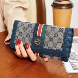 New 2024 Women's Long Genuine Cow Leather + Canvas Luxury Wallet Large-capacity Purse Phone Handbag Card Holder Hasp Clutch 8-5