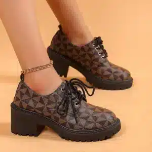 Plaid Print Chunky Platform Pumps Women 2024 Spring Pu Leather High Heels Loafers Woman Plus Size 42 Thick Heeled Oxfords Shoes