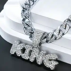 Hip Hop Personalized Cool KING Letter Pendant Necklace Men Trendy Cuban Link Chain Alloy Metal Necklace Punk Fashion Jewelry