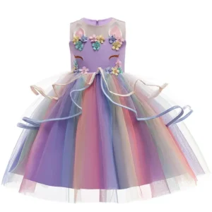 Baby Girls Unicorn Tutu Dress Pastel Rainbow Princess Girls Birthday Party Dress Children Kids Halloween Unicorn Perform Costume