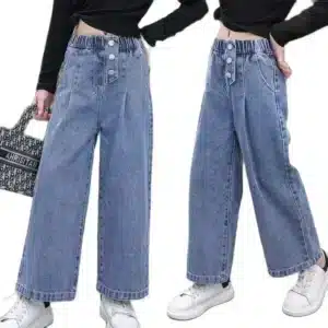 Teenage Girls Jeans Spring Autumn Casual Fashion Loose Kids Leg Wide Pants School Children Straight Trousers 4 6 8 9 10 12 Years