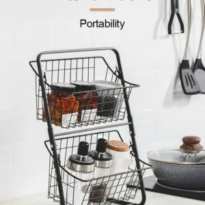 Iron Storage Shelf Rack for Kitchen Seasoning Organizer Fruits Holder Double Layer Assembly Bathroom Cosmetic Storage Basket