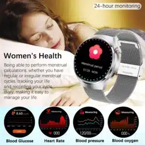 2024 NFC Smartwatch Women AMOLED HD Screen Bluetooth Call Blood Sugar Health Watches IP68 Waterproof Smart Watch For Android IOS