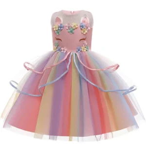 Baby Girls Unicorn Tutu Dress Pastel Rainbow Princess Girls Birthday Party Dress Children Kids Halloween Unicorn Perform Costume