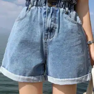 Jielur Summer Black Women Denim Shorts Women S-5XL Harem Ruffled White Blue High Waisted Shorts Female Elastic Short Jeans