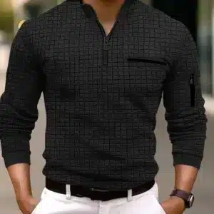 New Spring and autumn men's checked POLO shirt arm zipper sports polo shirt