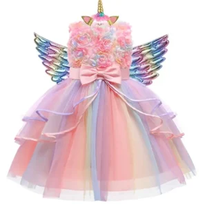 Baby Girls Unicorn Tutu Dress Pastel Rainbow Princess Girls Birthday Party Dress Children Kids Halloween Unicorn Perform Costume