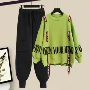 Winter New Ribbon Knitting Sweater Pullover Casual Overalls Two-piece Elegant Women's Pants Set Tracksuit Fall Outfits Style Age