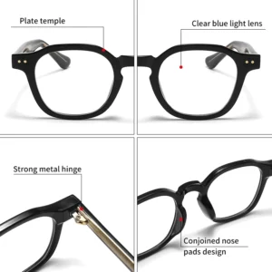 GCV Acetate Johnny Depp Men Women The Blu-Ray Computer Goggles Round Transparent Eyeglass Frame Blue Blocking Glasses 2022 New