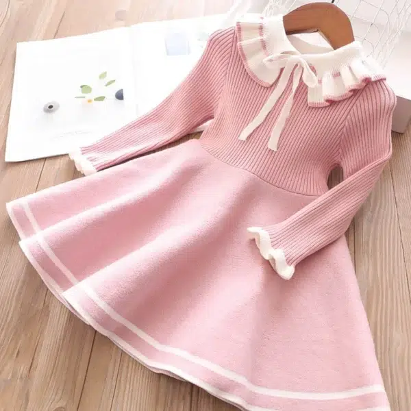 Autumn children warm Sweater dress for girls infant casual pure color Pleated princess dress Baby girl winter knitted dress