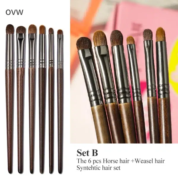 OVW Cosmetic 2/6 pcs Makeup Eye Shadow Brush Set Goat Hair Tool Ultra Soft Make Up Tapered Blender Diffuse Kit Cut Crease Brush - Image 2