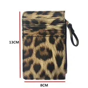 New Leopard Pattern Leather Slim Card Wallet For Women & Men Small Zipper Coin Purse Business Credit Card Holder Bag Nice Gifts