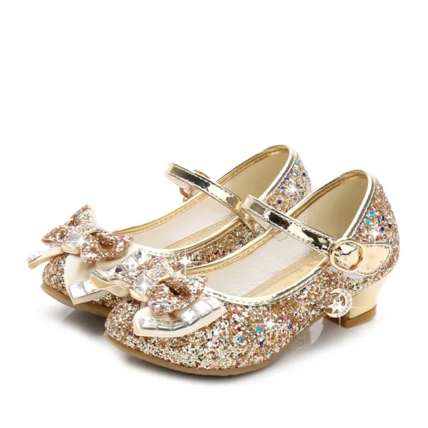 Princess Kids Shoes for Girls Sandals Flower Casual Glitter Children High Heel Butterfly Knot Party Cristmas Gifts Teenger - Image 3