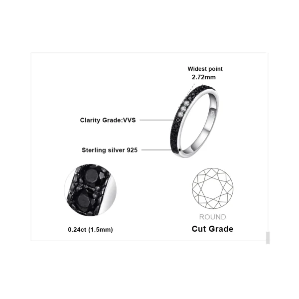 JewelryPalace Natural Black Spinel 925 Sterling Silver Band Wedding Engagement Ring for Women Gift Stackable Jewelry New Arrival - Image 5