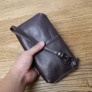 NZPJ Leather Leisure Man With Long Purse, Soft Leather, Hand Zipper, Money Chuck Layer, Cowhide Credit Card Bag, Cell Phone Bag