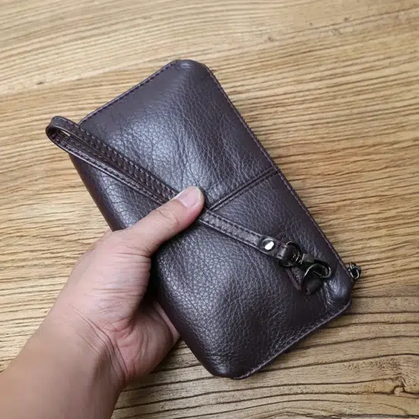 NZPJ Leather Leisure Man With Long Purse, Soft Leather, Hand Zipper, Money Chuck Layer, Cowhide Credit Card Bag, Cell Phone Bag - Image 3