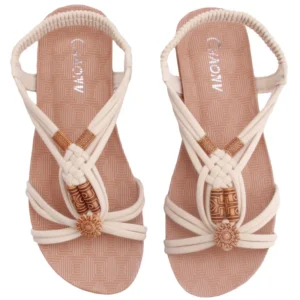 New Women's Beach Sandals Summer Shoes Mid Heel Fashion Herringbone Beaded Sandals Flip-flop Flat Bohemia Outdoor Shoes Female