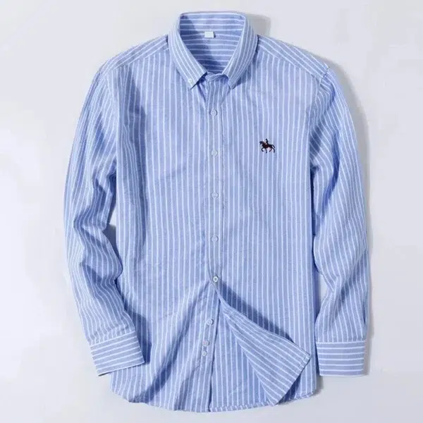 S~6XL Cotton Oxford Shirt For Mens Long Sleeve Plaid Striped Casual Shirts Male Pocket Regular-Fit Button-Down Work Man Shirt - Image 2