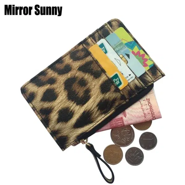 New Leopard Pattern Leather Slim Card Wallet For Women & Men Small Zipper Coin Purse Business Credit Card Holder Bag Nice Gifts - Image 2