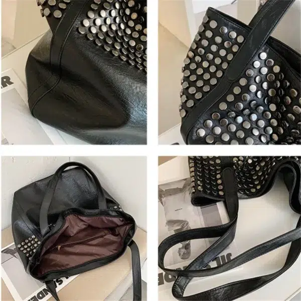 Women's Capacity Shoulder Bag Rivet Soft Leather Tote Bags For Female Pu Large Capacity Shopper Handbags Casual Armpit Bags 2023 - Image 3