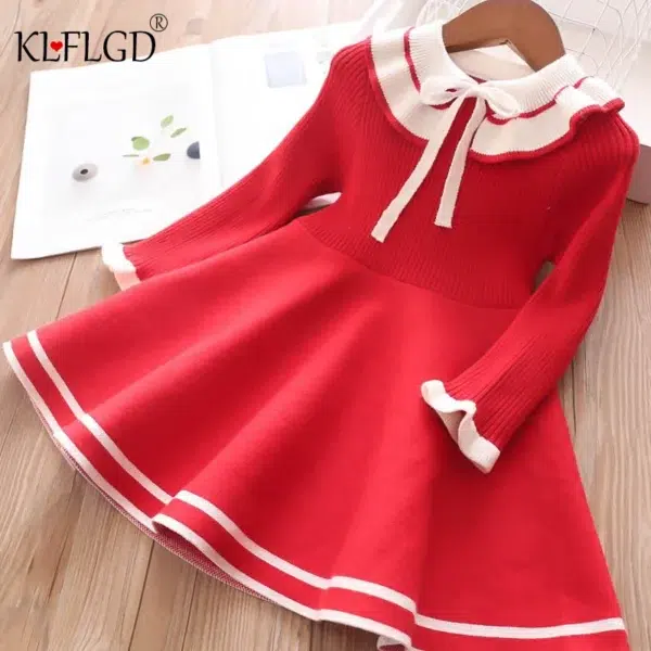 Autumn children warm Sweater dress for girls infant casual pure color Pleated princess dress Baby girl winter knitted dress - Image 6