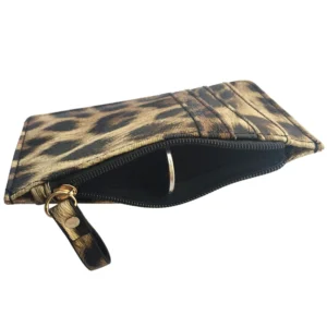 New Leopard Pattern Leather Slim Card Wallet For Women & Men Small Zipper Coin Purse Business Credit Card Holder Bag Nice Gifts