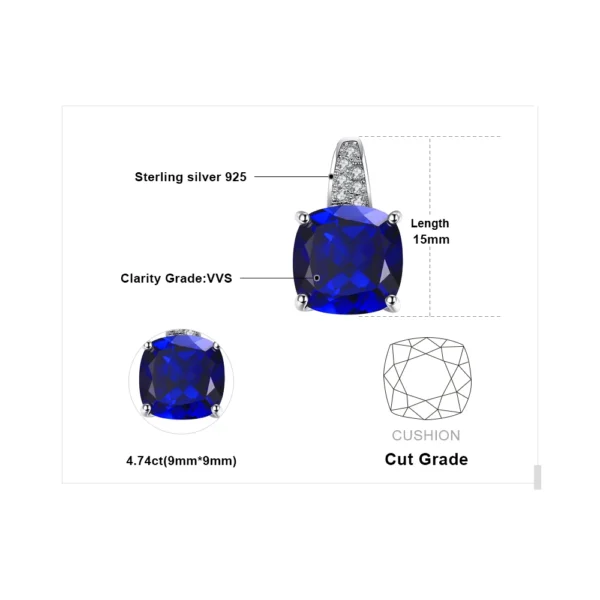 JewelryPalace Cushion 4.7ct Created Blue Sapphire 925 Sterling Silver Pendant Necklace for Women Gemstone Choker No Chain - Image 5