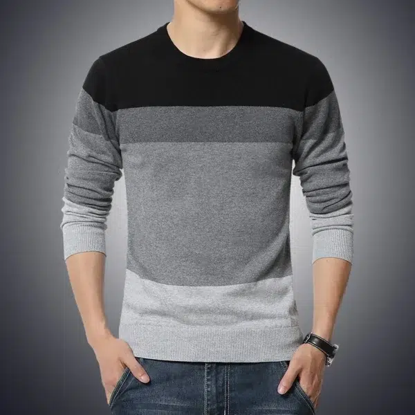 M-4XL 2024 Winter Casual Men's Sweater O-Neck Striped Slim Fit Knittwear Mens Sweaters Pullovers Pullover Men Pull Homme - Image 3