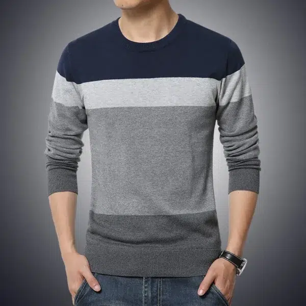 M-4XL 2024 Winter Casual Men's Sweater O-Neck Striped Slim Fit Knittwear Mens Sweaters Pullovers Pullover Men Pull Homme