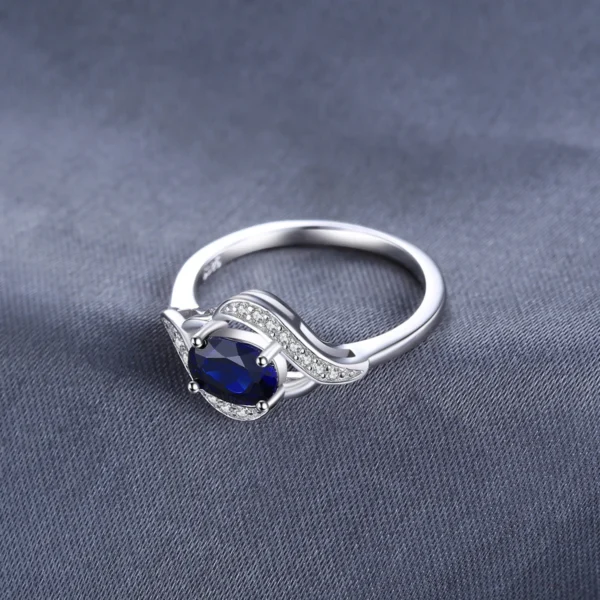 Jewelrypalace Created Blue Sapphire 925 Sterling Silver Ring for Women Statement Halo Engagement Ring Oval Gemstone Jewelry - Image 4