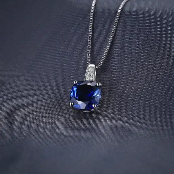 JewelryPalace Cushion 4.7ct Created Blue Sapphire 925 Sterling Silver Pendant Necklace for Women Gemstone Choker No Chain - Image 4