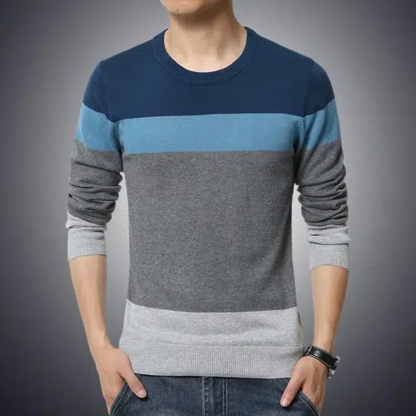 M-4XL 2024 Winter Casual Men's Sweater O-Neck Striped Slim Fit Knittwear Mens Sweaters Pullovers Pullover Men Pull Homme - Image 2