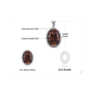 JewelryPalace Huge 8ct Natural Smoky Quartz 925 Sterling Silver Pendant Necklace for Women No Chain