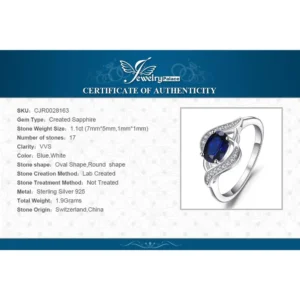 Jewelrypalace Created Blue Sapphire 925 Sterling Silver Ring for Women Statement Halo Engagement Ring Oval Gemstone Jewelry