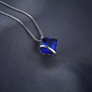 JewelryPalace 3.3ct Square Created Blue Sapphire 925 Sterling Silver Pendant Necklace for Women Gemstone Fine Jewerly No Chain