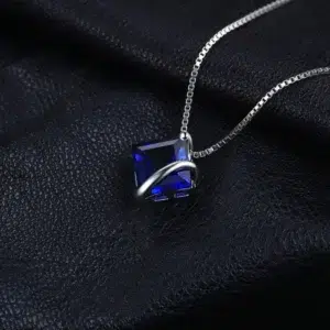 JewelryPalace 3.3ct Square Created Blue Sapphire 925 Sterling Silver Pendant Necklace for Women Gemstone Fine Jewerly No Chain