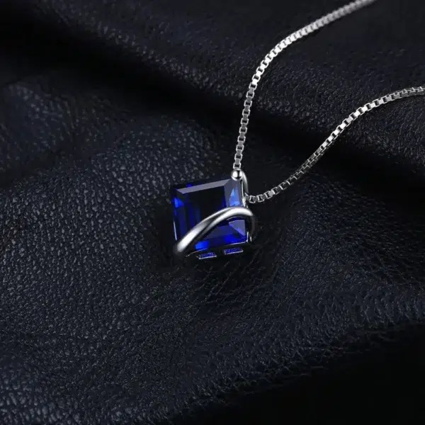 JewelryPalace 3.3ct Square Created Blue Sapphire 925 Sterling Silver Pendant Necklace for Women Gemstone Fine Jewerly No Chain - Image 4