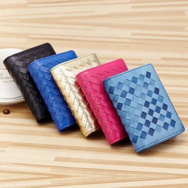 New Fashion Lambskin Genuine Leather Men Business Card Holder Knitting Pattern Credit Card Case Wallet With Coin Bag For Women - Image 6