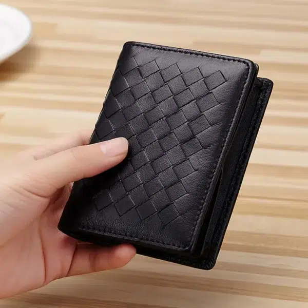 New Fashion Lambskin Genuine Leather Men Business Card Holder Knitting Pattern Credit Card Case Wallet With Coin Bag For Women