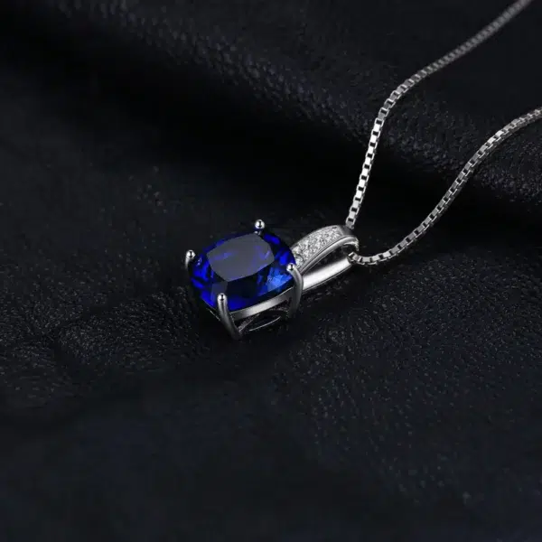 JewelryPalace Cushion 4.7ct Created Blue Sapphire 925 Sterling Silver Pendant Necklace for Women Gemstone Choker No Chain - Image 2