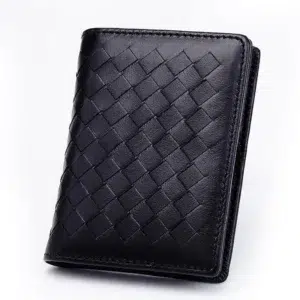 New Fashion Lambskin Genuine Leather Men Business Card Holder Knitting Pattern Credit Card Case Wallet With Coin Bag For Women