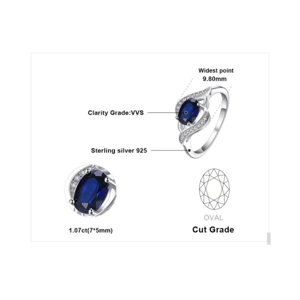 Jewelrypalace Created Blue Sapphire 925 Sterling Silver Ring for Women Statement Halo Engagement Ring Oval Gemstone Jewelry - Image 5