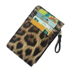 New Leopard Pattern Leather Slim Card Wallet For Women & Men Small Zipper Coin Purse Business Credit Card Holder Bag Nice Gifts